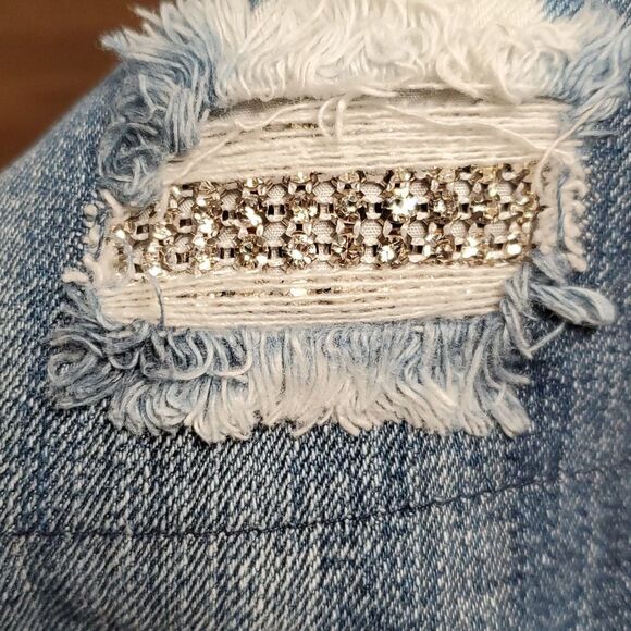 Allen B by Allen Schwartz Bleach Dye Crystal Embellishments Destroyed Jeans Sz 8 - Picture 5 of 12